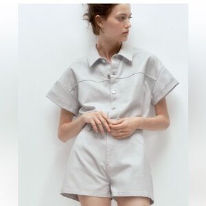 Zara Silver Jean Metallic Romper Size S NWT